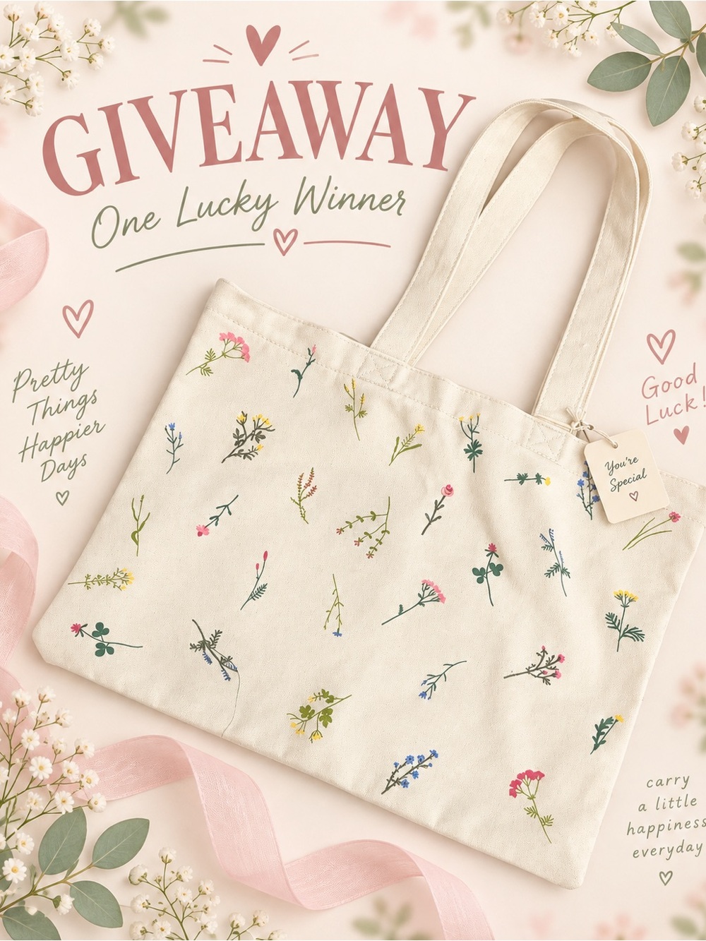 *GIVEAWAY* Floral Canvas Tote Bag - Cream